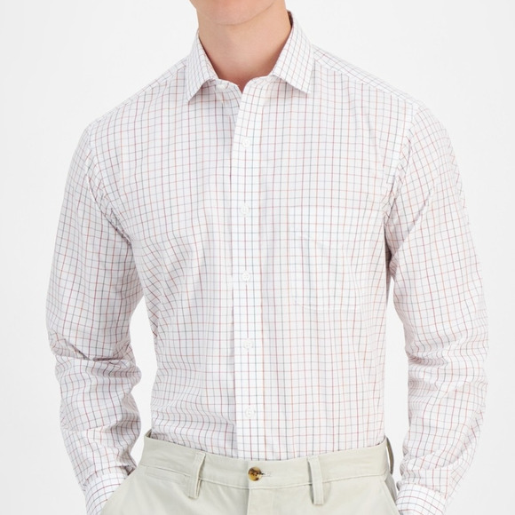 Club Room Men's Window Plaid Dress Shirt, White/red/green  18 34/35 $60 - Picture 2 of 5